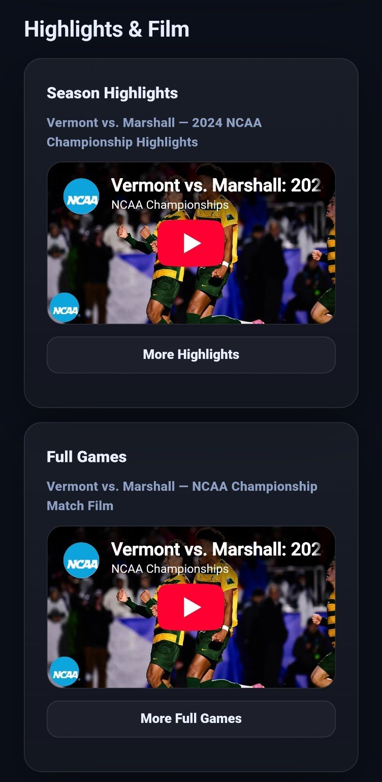 Mobile screenshot of the Highlights and Film section